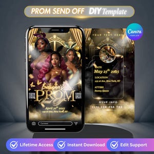 Prom Invitation Template, Prom Send Off Flyer, Editable Prom Invite, Senior Prom Proposal, Digital Prom Flyer, 25th birthday, Black Gold