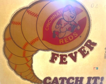 Transferencia termoadhesiva original vintage de los Cincinnati Reds de 1981, ¡Atrapalo!, béisbol de la MLB con brillo.