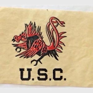 Original Vintage 1970s University of South Carolina Gamecocks Red/Black Mini Iron On Transfer