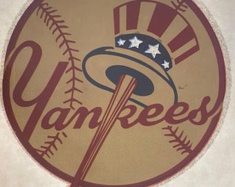 Original Vintage 70s New York Yankees Baseball MLB Glitter Iron On Transfer