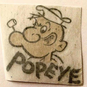 Original Vintage Antique 50s Popeye Mini Iron On Transfer