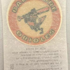 Original Vintage 1970 Baltimore Orioles Baseball MLB Mini Iron On Transfer