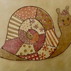 Original Vintage 1970s Patchwork Snail Iron On Transfer