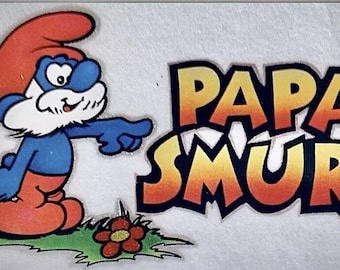 Transferencia de plancha con purpurina para TV de dibujos animados de Papá Pitufo original de la década de 1980