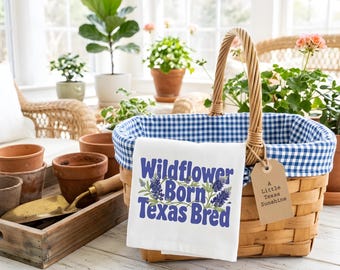 Pano de prato de algodão com estampa retrô de flores silvestres do Texas, presente para nativos do Texas, flores silvestres nascidas e criadas no Texas.