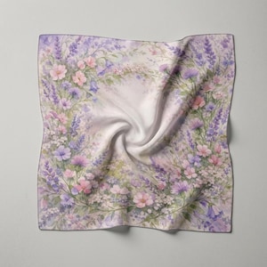 Watercolor Floral Crown Poly Scarf: Ethereal Medieval Festival Maiden Accessory for Renaissance Faire Outfits