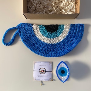 Evil Eye Clutch, Böses Auge Armband, Evil Eye Schlüsselanhänger, Evil Eye Geschenkbox, Evil Eye Haarspange, Griechisches Auge Kupplung, handgemachte Evil Eye Clutch
