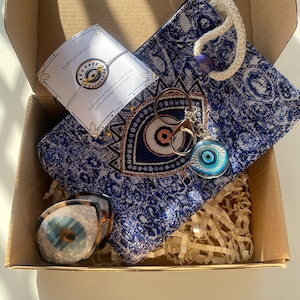 Evil Eye Clutch, Auge Armband, Evil Eye Schlüsselanhänger, Evil Eye Geschenkset, Evil Eye Gift Box, Evil Eye Haarspange, griechisches Auge Clutch, griechischen Auge