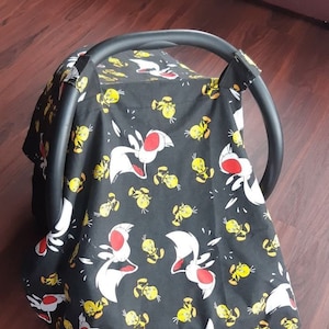 Pokrowiec na fotelik samochodowy dla niemowląt / Baldachim na fotelik samochodowy dla niemowląt / Niezbędne rzeczy dla noworodka / Prezent na baby shower / Sylwester i ptaszek Tweety