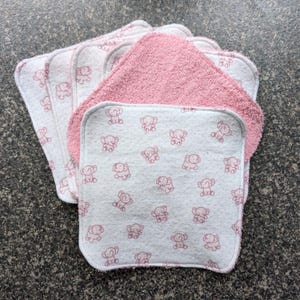 Organic Pink Elephant Baby Wash Cloth Set – 6 Reusable Flannel & Terry Cloth Cloths | Baby Shower Gift | Newborn Essentials