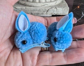 Pinzas para el pelo de conejito esponjosas hechas a mano: accesorios de Pascua, juego de dos