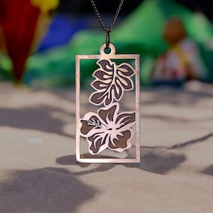 Copper Hibiscus Necklace Design Hawaiian Flower Pendant Tropical Style Island Jewelry Gift Idea Beach Accessory Summer Fashion Statement