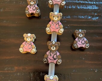 Black / Brown Teddy Bear Pink Scrubs Straw Topper - Bear Doctor Straw Topper - 3D Printed – 10mm and Custom Sizes Available