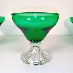 Vintage 1950’s Green Boopie Ancor Hocking Sherbet Champagne Dessert Glasses MCM