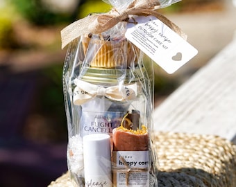 Happy Camper Outdoor Care Kit | Camping Gift Set with Citronella Candle, Bug Bite Balm, Soap & Fire Starter | Gift