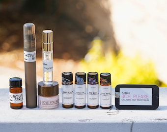 Menopause Trial Set | The Pause Kit | Perimenopause Self Care Kit | Magnesium Cream, Hair Growth Serum, Aromatherapy Rollers | Travel Size