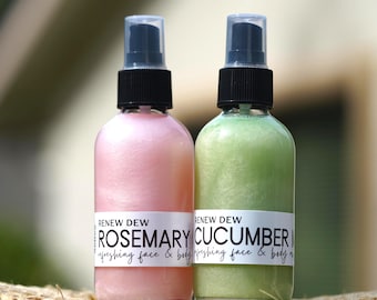 Hydrating Shimmer Face + Body Mist | Cucumber Mint or Rosemary Mint Spray | Natural Shimmer Mist | Renew Dew by AliBee | 4 oz