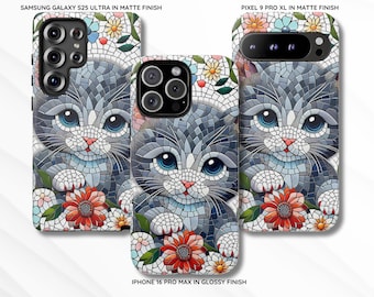 Katzen Mosaic Phone Case für iPhone 16, 15, 14, 13 Pro/Pro Max/Plus Case Samsung Galaxy Case Stylish Pixel 9 Case Kätzchen Mosaic Phone Cover