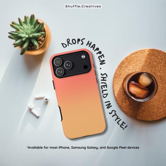 Orange Peach Ombre Phone Case For iPhone 17/16/15/14, Air, Pro/Pro Max/Plus, Samsung Galaxy S25/S24/S23/S22 Ultra/Plus, Pixel 9/9 Pro/9 Pro