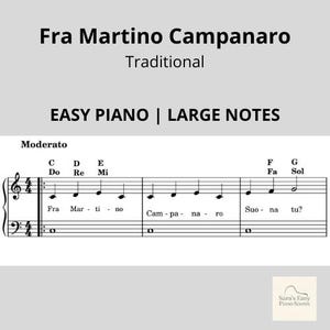 Fra Martino Spartito Pianoforte Facile – Note Grandi – Nomi delle Note – PDF Bambini
