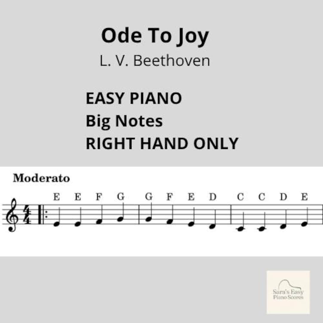 Ode to Joy Easy Piano Right Hand Only – Big Notes With Note Names on ...