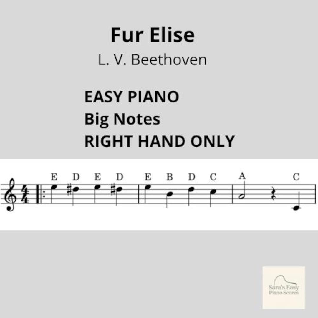 Für Elise Easy Piano Right Hand Only – Big Notes With Note Names on ...
