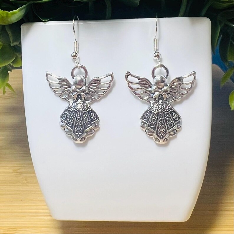Christmas Angel earrings. All Hypoallergenic 1.75in silver Angel