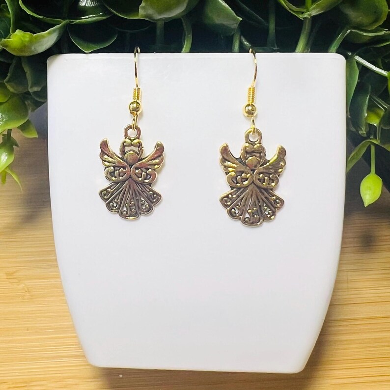 Christmas Angel earrings. All Hypoallergenic 1.5in gold Angel