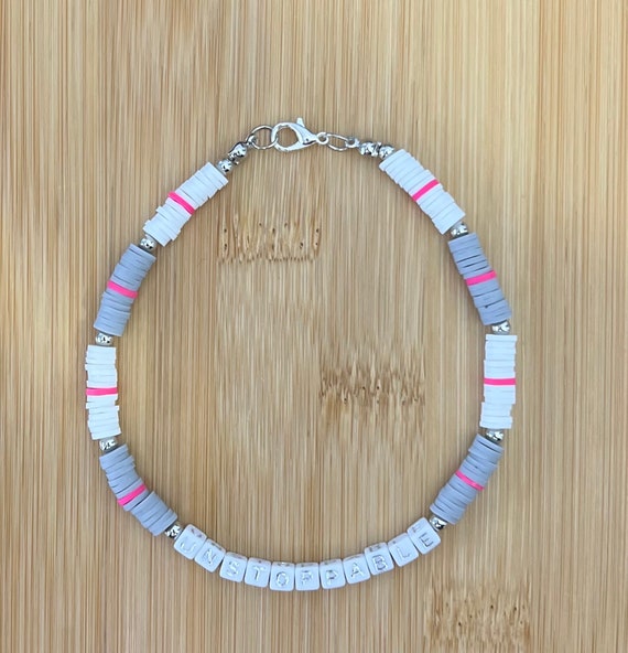 Clay Beads Bracelet Pink White Gray Silver Unstoppable