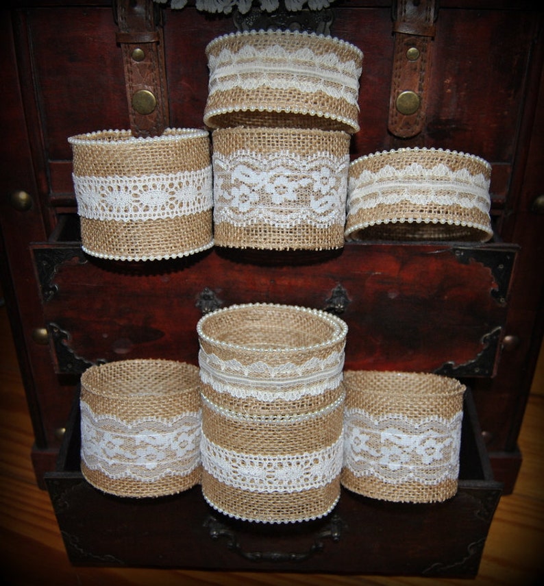 12 Mason Jar Sleeves Burlap Lace Wraps Shabby Rustic Wedding Etsy