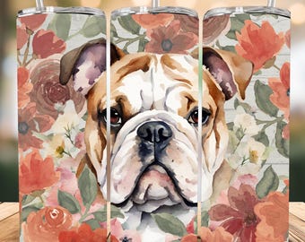 Bulldog Skinny Tumbler with Straw, 20oz