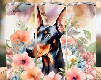 Doberman Skinny Tumbler with Straw, 20oz