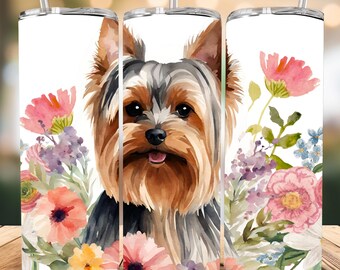 Yorkie Skinny Tumbler with Straw, 20oz