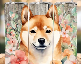 Shibu Inu Skinny Tumbler with Straw, 20oz
