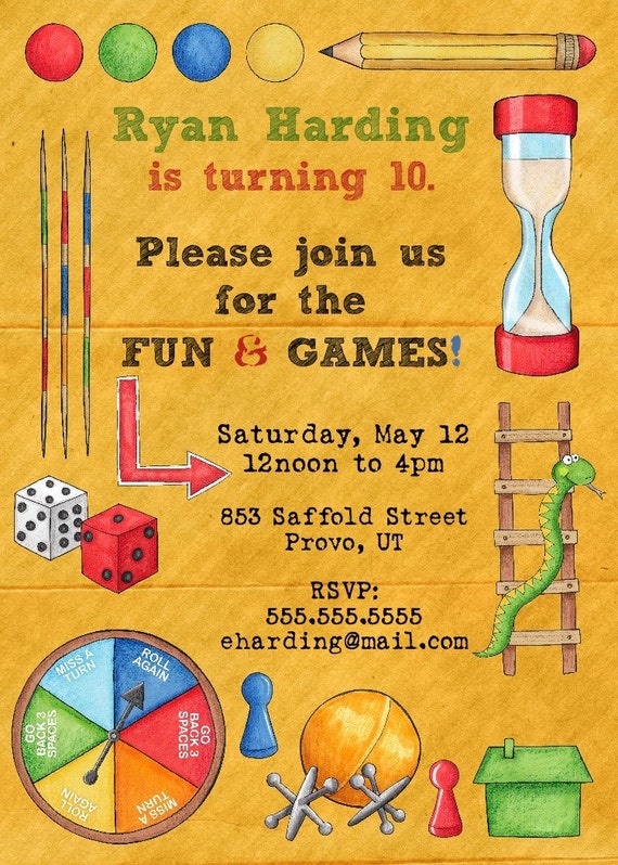 Items similar to Board Games Birthday Party Invitation -- Printable ...