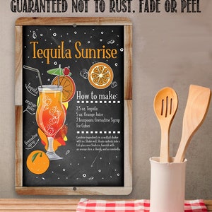 Tin - Tequila Sunrise Bar Recipe Metal Sign - 8" x 12" or 12" x 18" Use Indoor/Outdoor - Bar Kitchen Décor