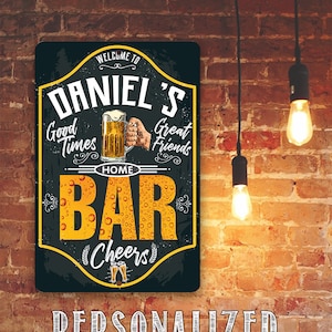 Tin - Personalized Bar Metal Sign - 8"x12" / 12"x18" Indoor/Outdoor - Great Custom Plaque Gift and Decor for Home Bar, Man Cave