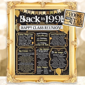 33rd High School Reunion Decoration in Gold or Rose Gold - Class of 1991 - 11x14 Unframed Poster - Perfect Party Decor and Gift