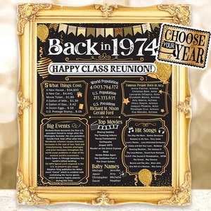 50th High School Reunion Decoration in Gold or Rose Gold - Class of 1974 - 11x14 Unframed Poster - Perfect Party Decor and Gift