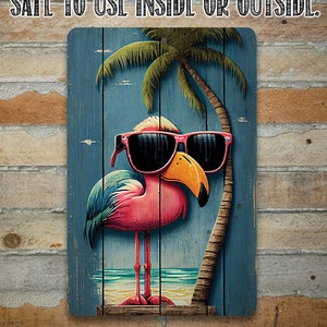 Tin - Metal Sign - Life's a Beach Flamingo - Durable 8"x12" or 12"x18" Sign -Indoor/Outdoor Use -Great Gift and Décor for Flamingo Lovers