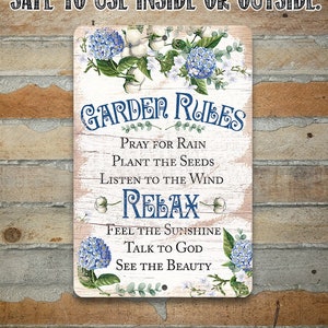 Tin- Garden Rules - Durable Metal Sign - 8"x12" or 12"x18" Indoor/Outdoor Use - Great Garden Decor