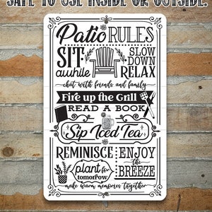 Patio Rules - 8" x 12" or 12" x 18" Aluminum Tin Awesome Metal Poster