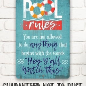 Tin - Pool Rules - Durable Metal Sign - 8" x 12" or 12" x 18" Use Indoor/Outdoor - Great Pool Side Decor