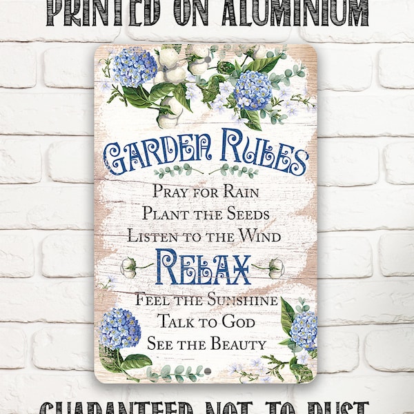 Garden Rules - Durable Metal Sign - Tin - 8"x12" or 12"x18" Indoor/Outdoor Use -Perfect Garden Decor