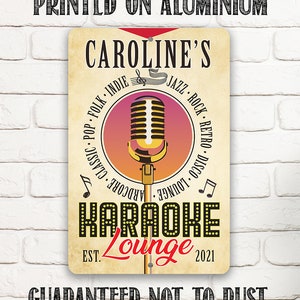 Tin - Personalized Karaoke Lounge Metal Sign - 8"x12" or 12"x18" Use Indoor/Outdoor - Karaoke Lounge Decor