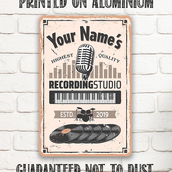 Tin - Personalized - Recording Studio - Metal Sign - 8" x 12" or 12" x 18" Use Indoor/Outdoor - Great Gift for Musicians and Home Decor