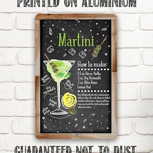 Tin - Martini Bar Recipe Metal Sign - 8" x 12" or 12" x 18" Use Indoor/Outdoor - Bar Kitchen Décor