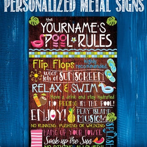 Personalized Metal Sign - Pool Rules - Tin - 8x12" or 12x18" Use Indoor/Outdoor - Great Gift & Decor