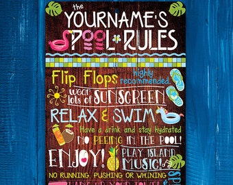 Personalized Metal Sign - Pool Rules - Tin - 8x12" or 12x18" Use Indoor/Outdoor - Great Gift & Decor