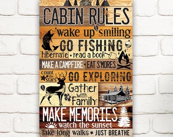 Tin - Cabin Rules - Metal Sign - 8"x12"/12"x18" - Use indoor/outdoor - Great Shed or Shak Decor and Housewarming Gift for Outdoorsy People